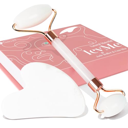 BAIMEI Jade Roller & Gua Sha, Face Roller, Facial Beauty Roller Skin Care Tools, Self Care Gift for Men Women, Massager for Face, Eyes, Neck, Relieve Fine Lines and Wrinkles - White