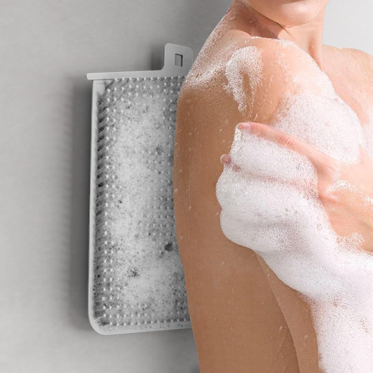 Back Scrubber for Shower Wall Mounted, Hands-Free Shower Foot & Back Scrubber with Large Suction Cups Massage Pad (Gray)