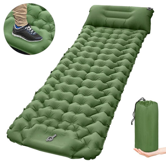 Abody Camping Sleeping Pad with Pillow Built-In Pump Ultralight Inflatable Sleeping Mat Waterproof Camping Air Mattress for Backpacking Hiking Tent Traveling, Green, 196*69*8Cm