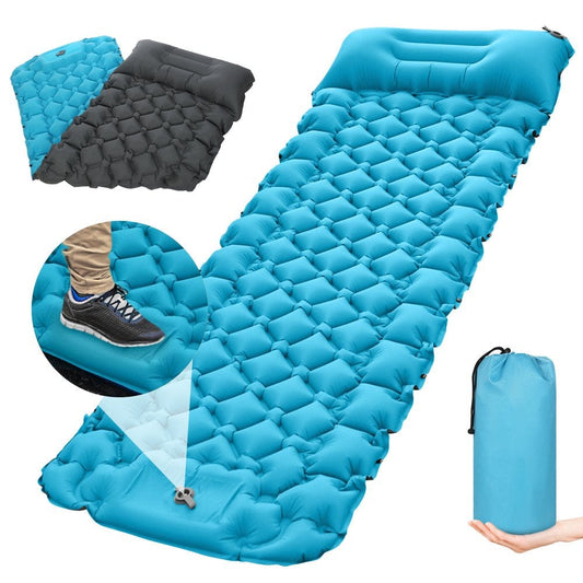 Andoer Camping Sleeping Pad with Pillow Built-In Pump Ultralight Inflatable Sleeping Mat Waterproof Camping Air Mattress for Backpacking Hiking Tent Traveling