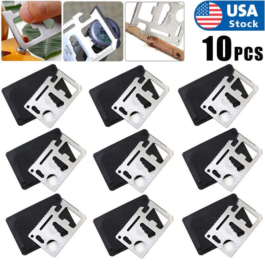 AOK USA 10PCS 11-In-1 Multi Tool Credit Card Wallet Knife Pocket Survival Camping