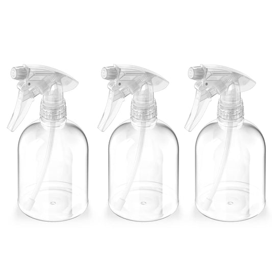 Bar5F Empty Clear Spray Bottle Adjustable Head Sprayer from Fine to Stream, Natural, 16 Oz, Pack of 3