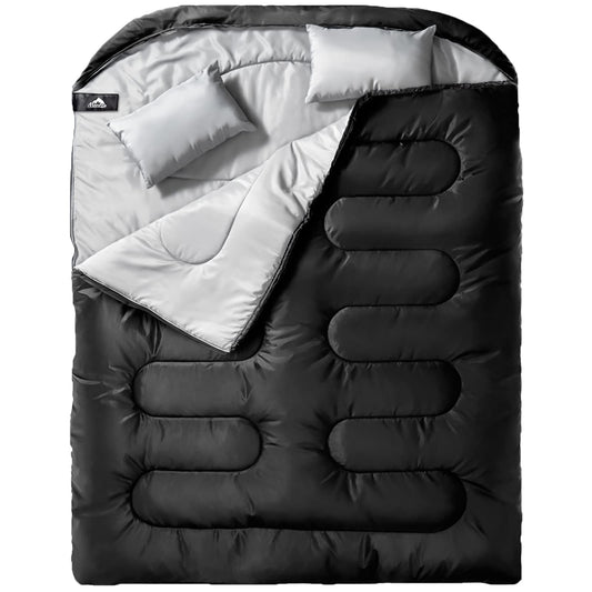 "XL Queen Size Double Sleeping Bag for Adults & Children with Pillow - Comfortable and Spacious Camping Sleep System"