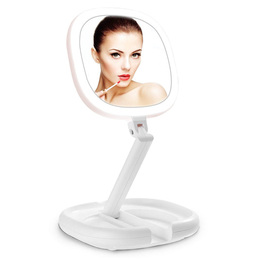 Beautifive Travel Makeup Mirror with Light and Magnification, 7X/1X Light Up Makeup Mirror Travel Lighted Make Up Mirror with Adjustable Height Double Sides Folding Travel Magnifying Mirror with Light