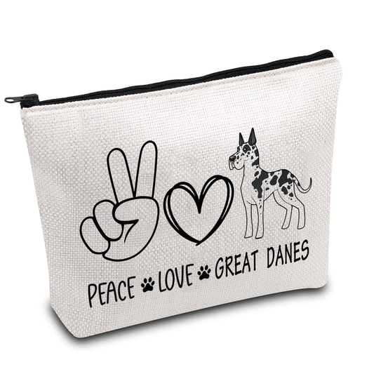 BDPWSS Great Dane Gift Great Dane Makeup Bag Great Dane Lover Gift Great Dane Mom Gift Peace Love Great Danes Zipper Pouch (Peace Great Danes)